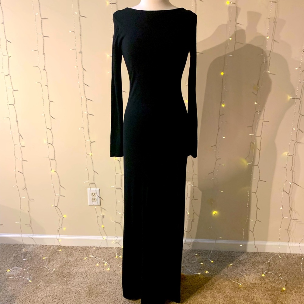 Ralph Lauren Black Stretch Scooped Back Long Dress Size M